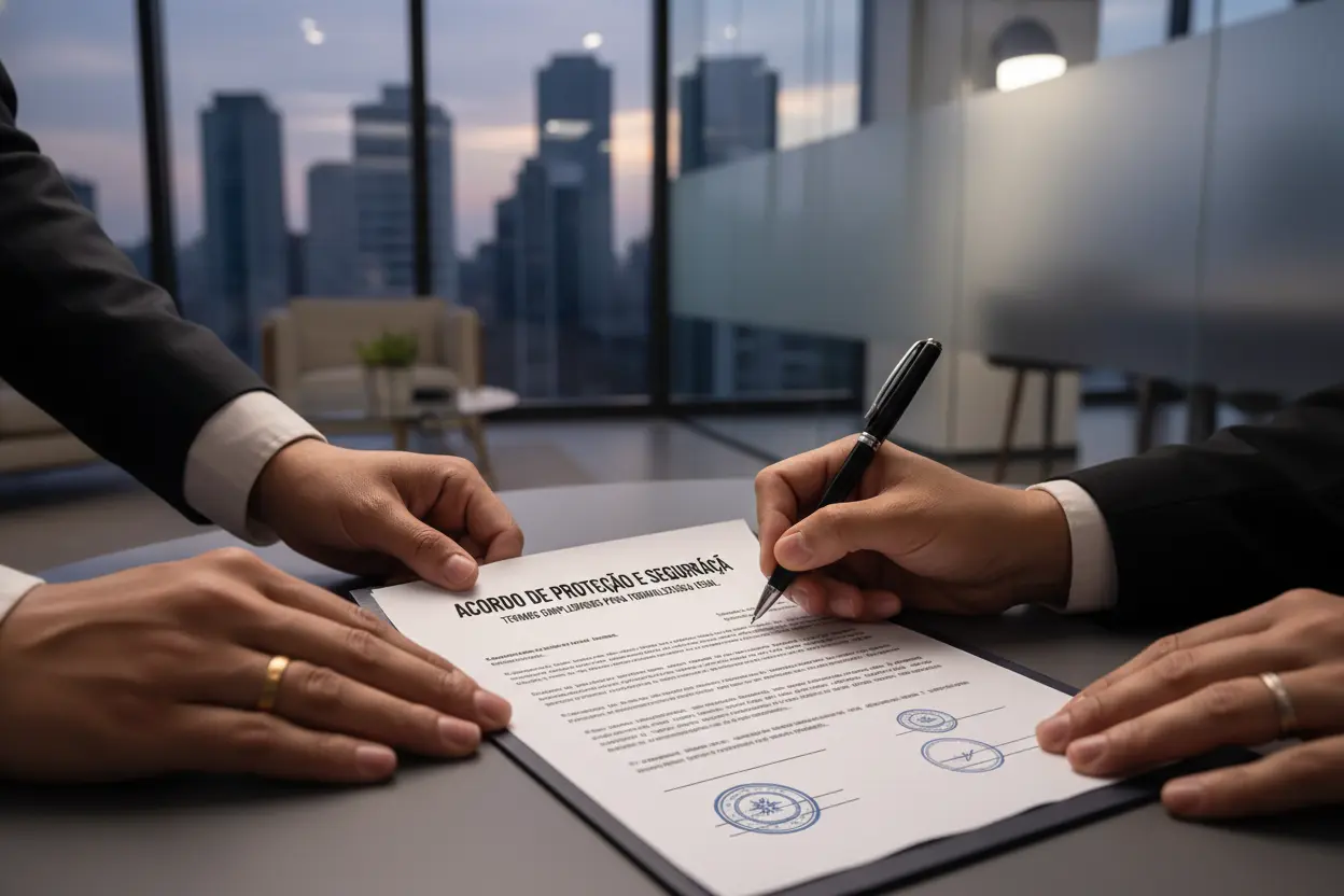 Assinatura de documento legal para proteção Assinando documentos para segurança jurídica