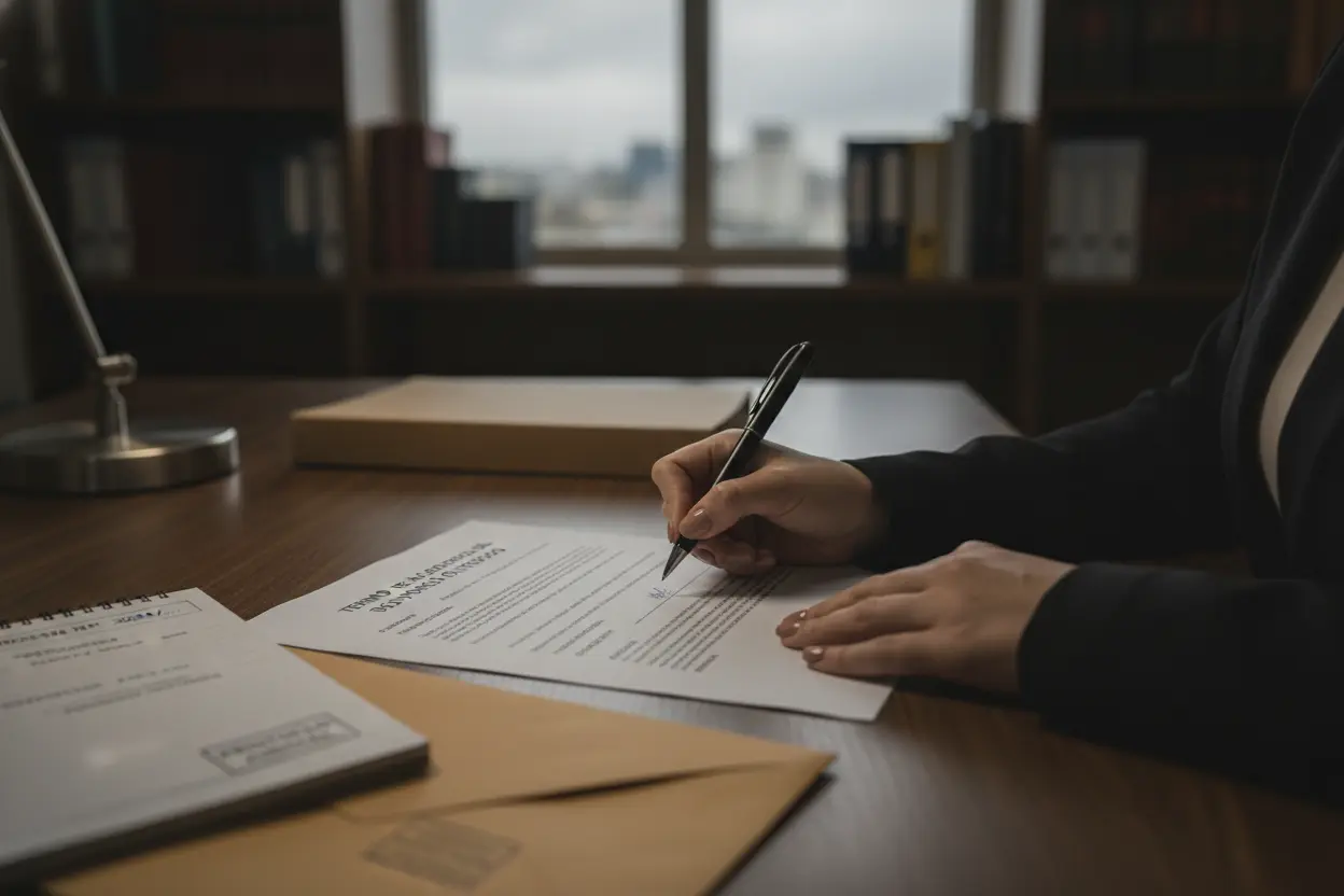 Mãos assinando processo litigioso de divórcio