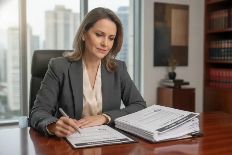 Mulher estudando documentos sobre herança