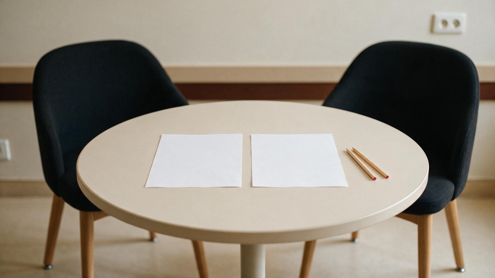 Mesa de reunião com folhas em branco para organizar autorização de viagem internacional com filhos