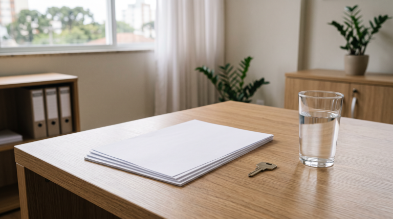 Documentos em branco organizados para cálculo de multa por atraso no inventário no Paraná.