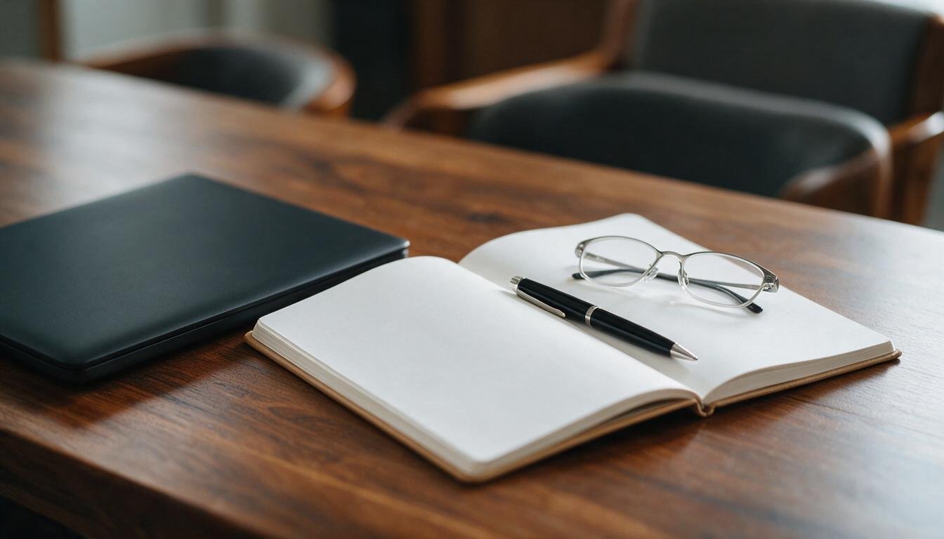 Caderno e notebook para conferência de rescisão trabalhista e FGTS.