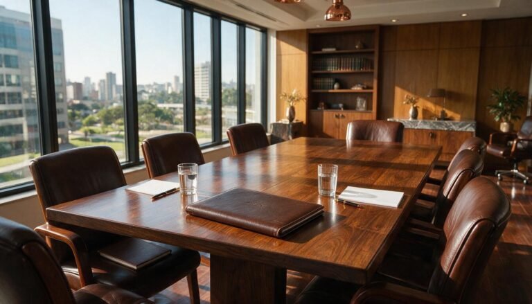 Mesa de reunião para análise de contrato de exclusividade empresarial