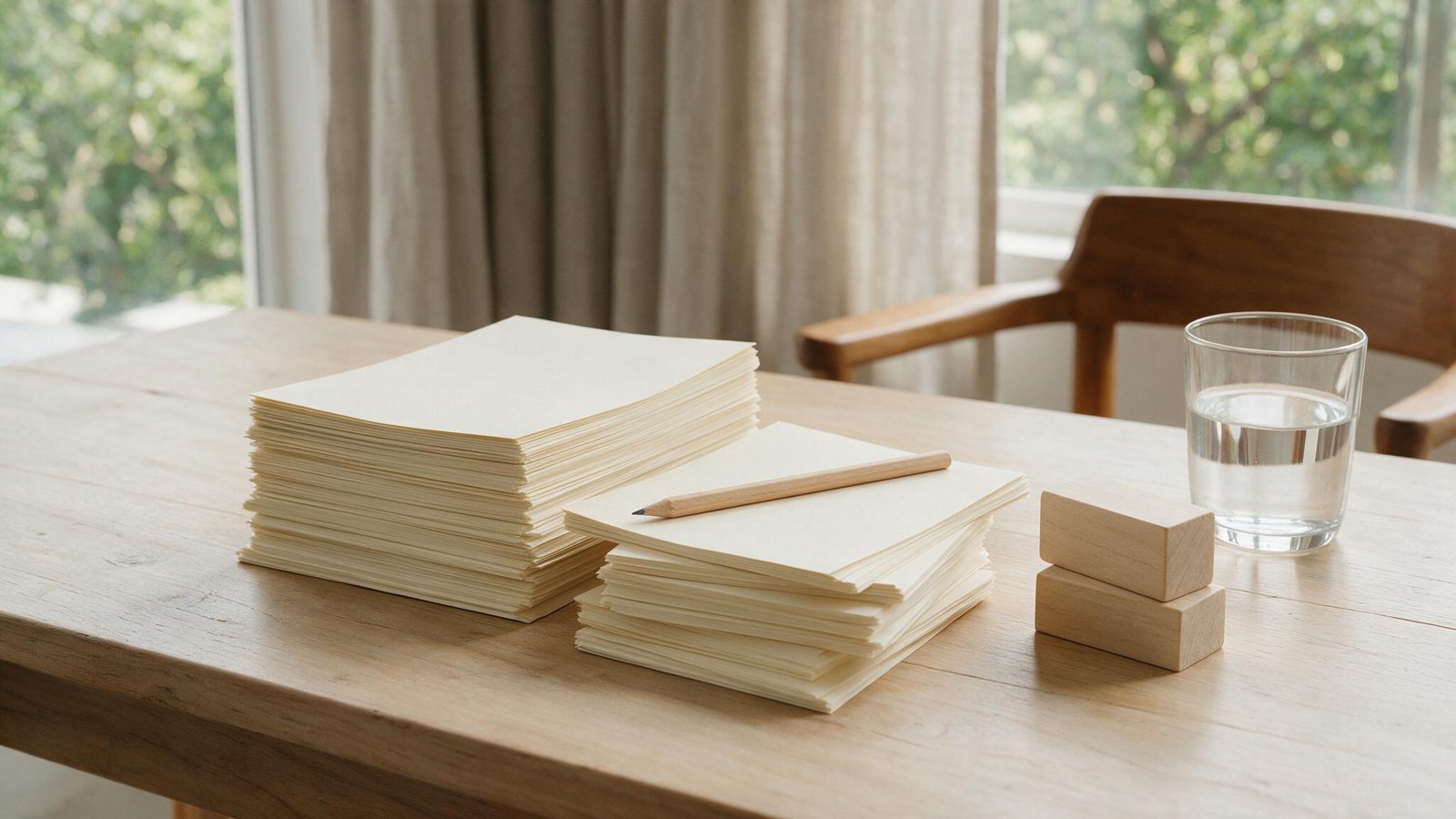 Papéis em branco organizados para avaliar despesas de pensão alimentícia