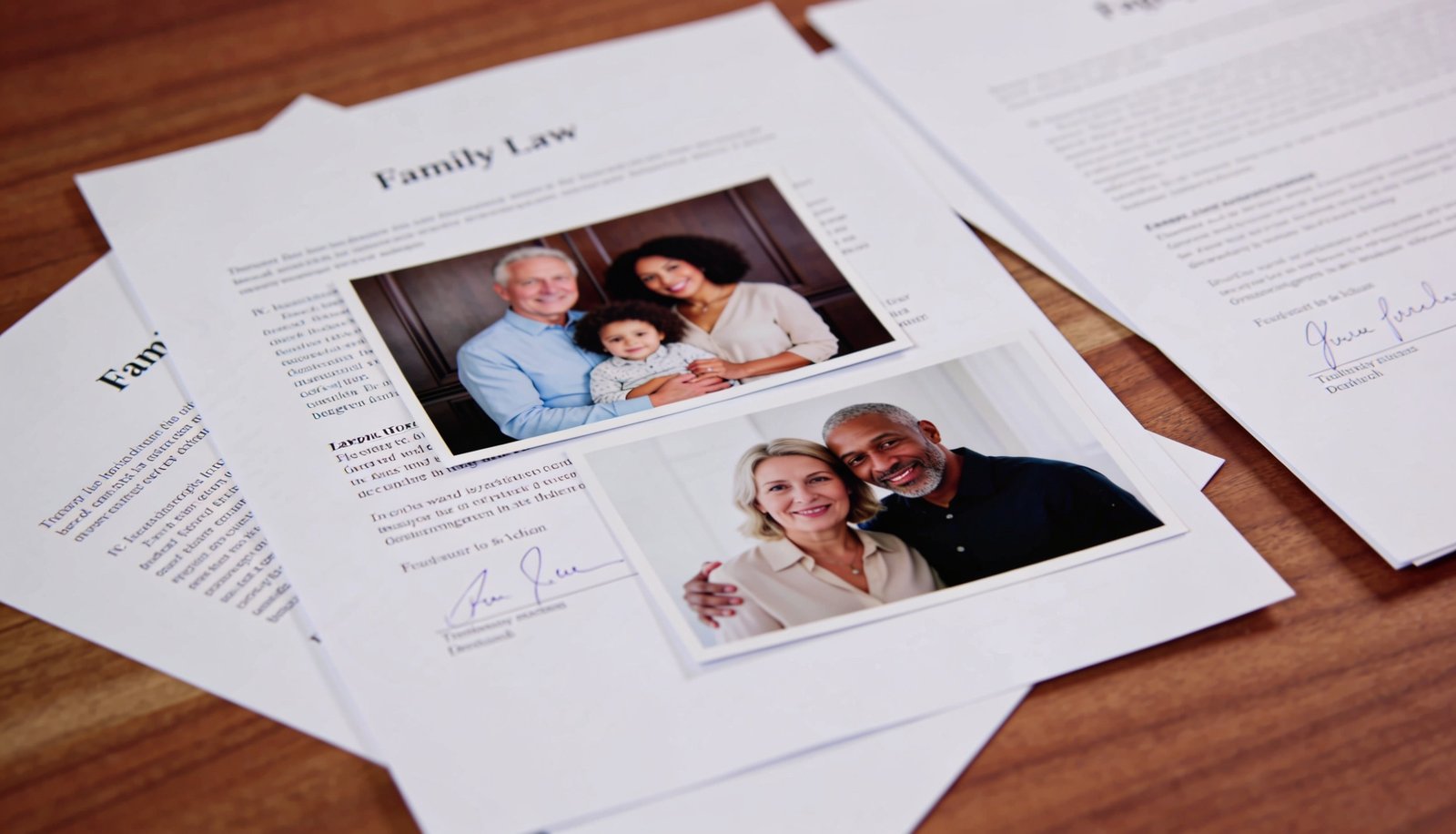 Documentos de direito de família organizados para análise de guarda de filhos
