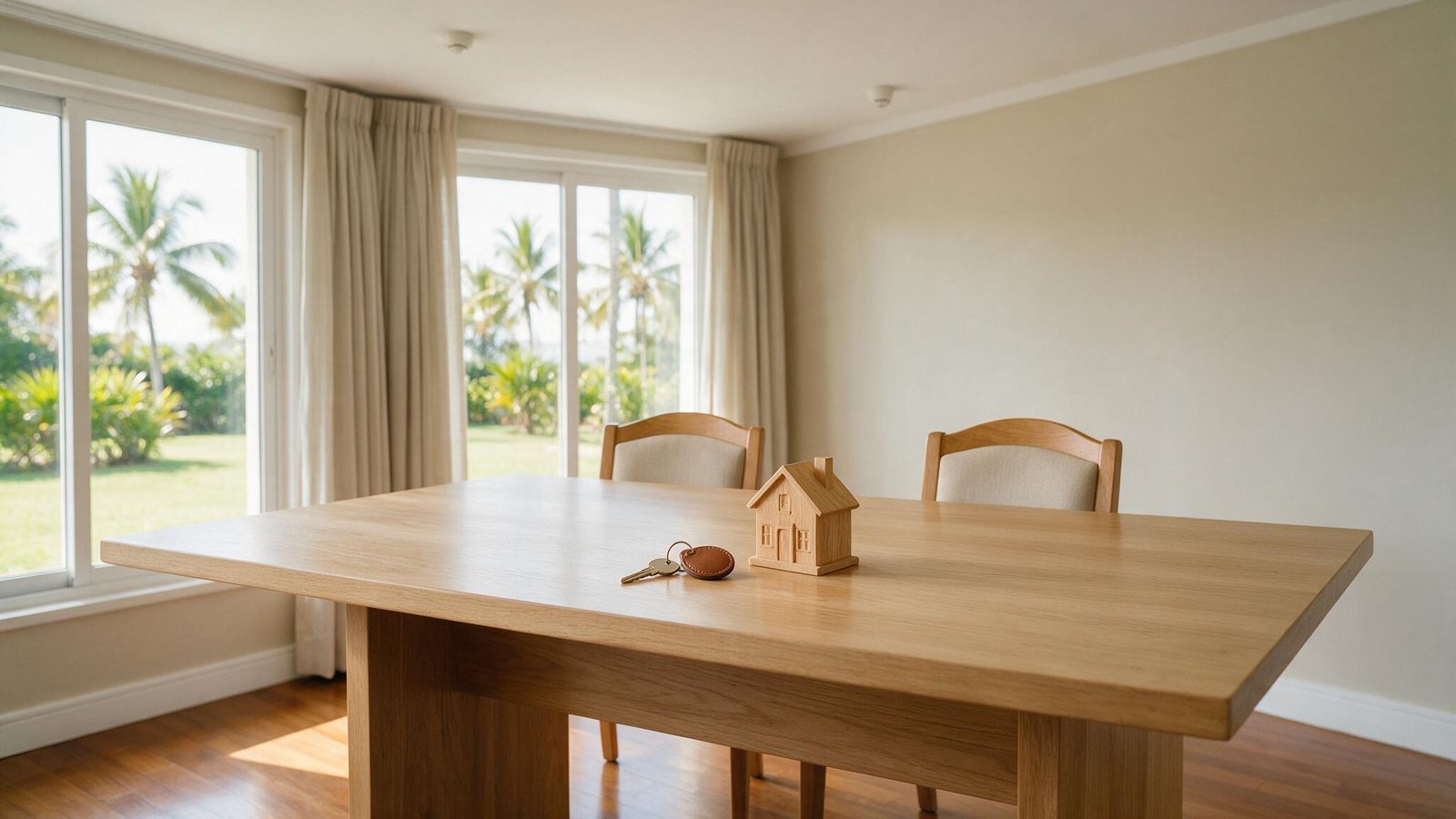 Organização patrimonial em inventário no Paraná Mesa de reunião com chave e casa de madeira para organização de inventário no Paraná
