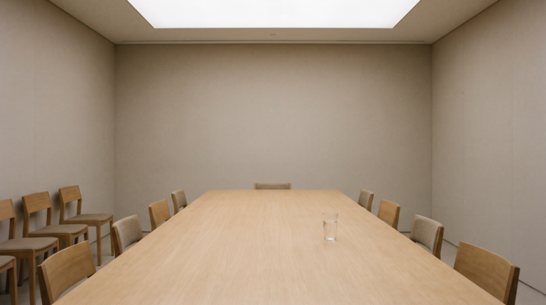 Sala de reunião organizada para análise de seguro-desemprego e rescisão trabalhista em 2026.