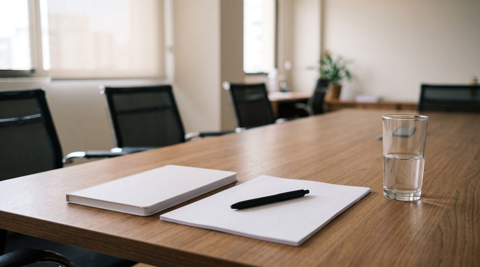 Mesa de reunião com documentos em branco para regularizar inventário atrasado no Paraná