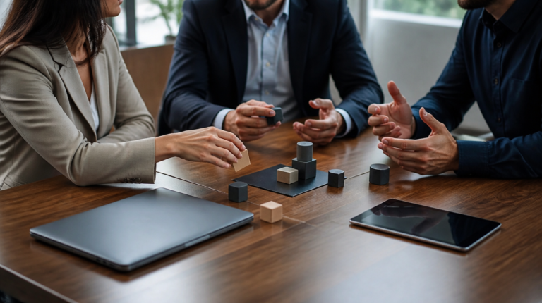 Reunião empresarial sobre contrato de licenciamento de marca ou software